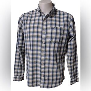 Hollister Blue and Grey Plaid Button Down Shirt M